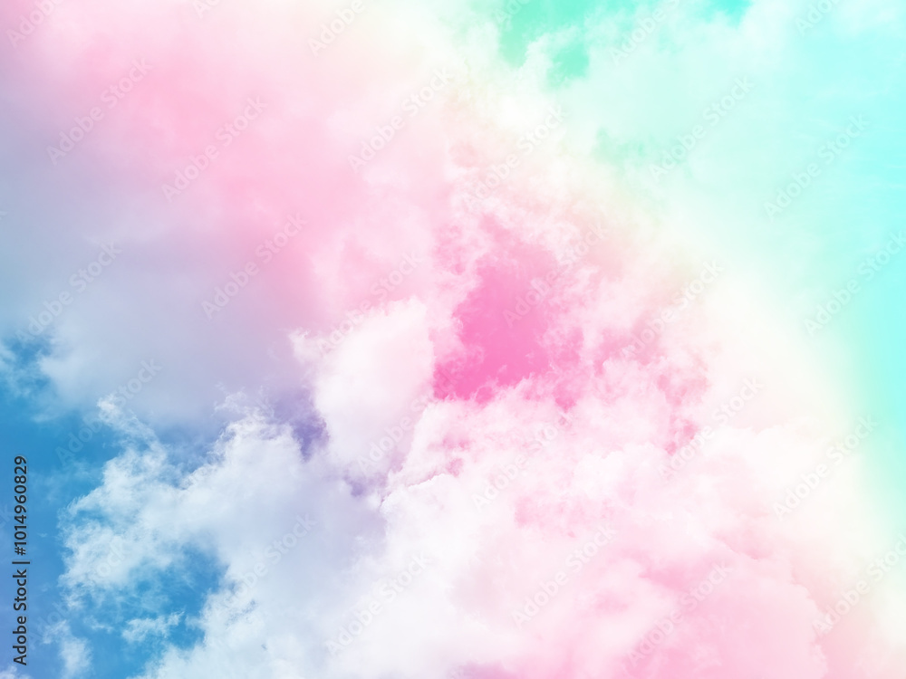 Fototapeta premium beauty sweet pastel green and red colorful with fluffy clouds on sky. multi color rainbow image. abstract fantasy growing light