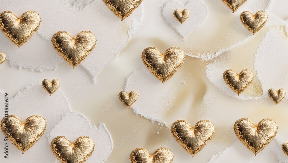 Gold embossed hearts pattern on torn paper background Gold embossed hearts pattern on torn paper background