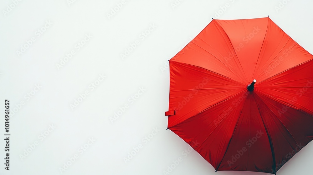 A vibrant red umbrella opened wide on a clean white background, symbolizing warmth and protection, ideal for seasonal marketing campaigns. A vibrant red umbrella opened wide on a clean white background, symbolizing warmth and protection, ideal for seasonal marketing campaigns.