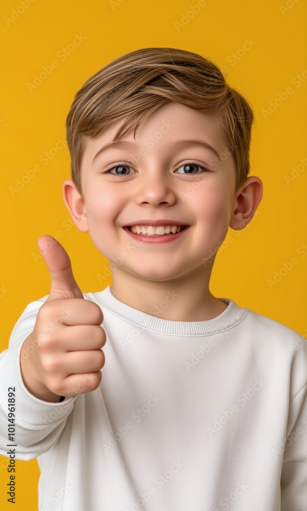 Young child, big smile, thumbs up gesture studio background Young child, big smile, thumbs up gesture studio background
