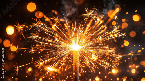 vibrant burst of fireworks illuminating night sky with sparks