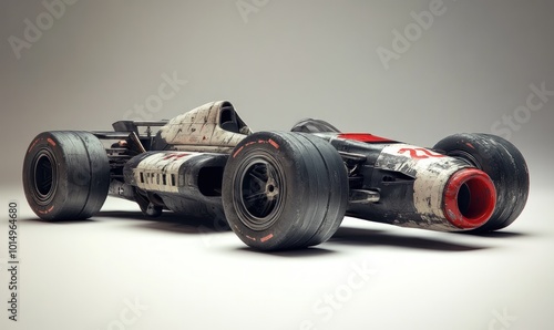 Vintage Formula 1 Race Car with White, Red, and Black Paint.