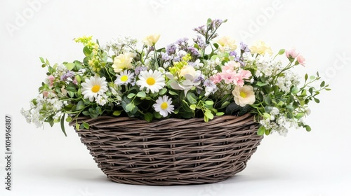 Wallpaper Mural A decorative basket filled with seasonal flowers, adding a touch of nature's beauty to the white background, ideal for floral arrangements. Torontodigital.ca