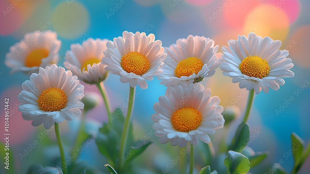 Naklejka premium A macro shot of white erigeron daisies a blurred soft color background