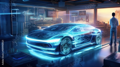 Futuristic Car Design in a Modern Workshop