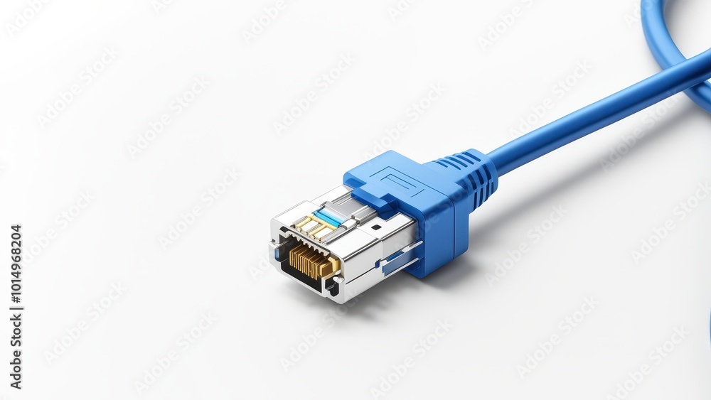 A blue Ethernet cable connector designed for network connections. A blue Ethernet cable connector designed for network connections.