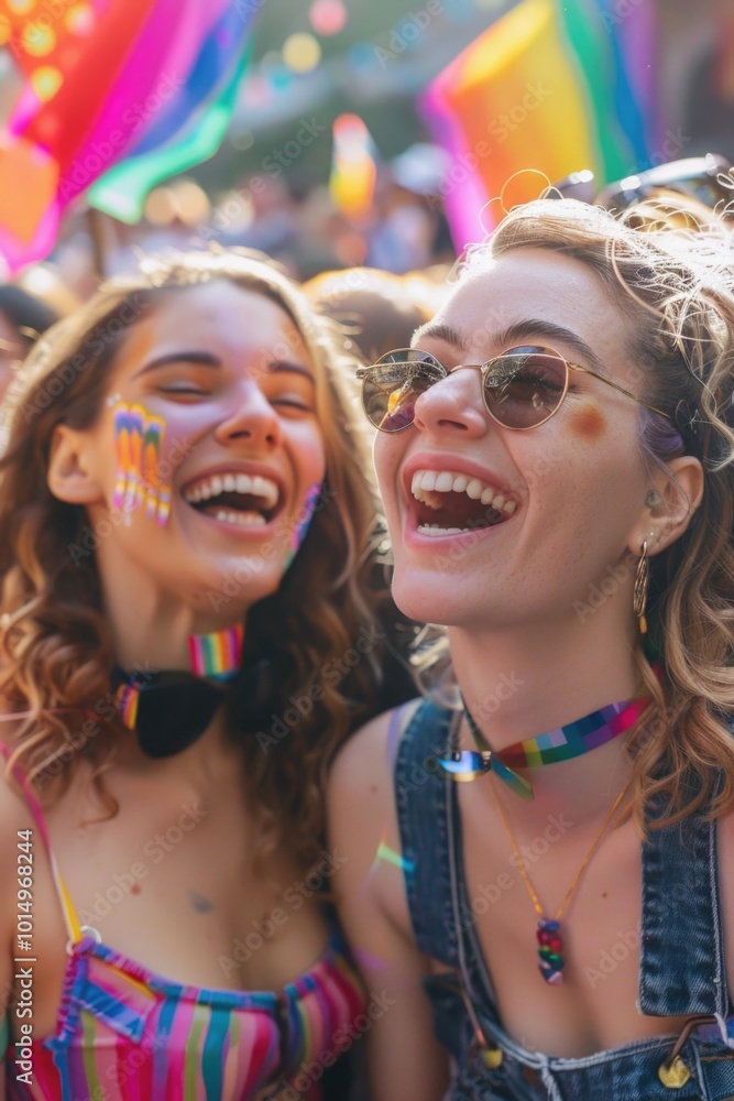 Two people celebrating diversity and inclusivity at a pride parade with colorful face paint Two people celebrating diversity and inclusivity at a pride parade with colorful face paint