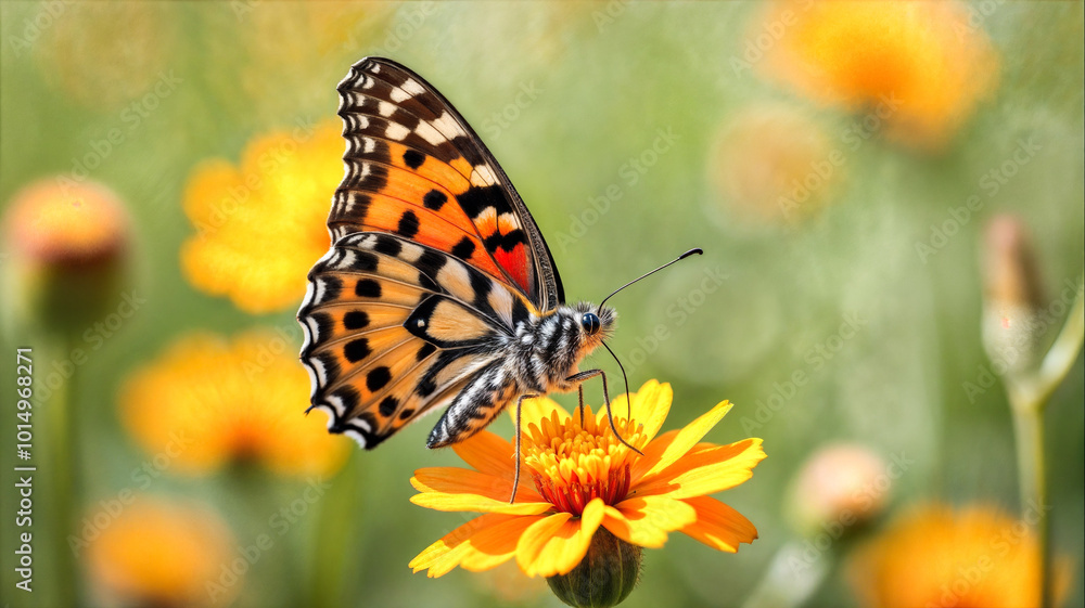 A colorful butterfly is perched on a pink flower, delicately sipping nectar under the warm sunlight of a spring day, surrounded by lush greenery. A colorful butterfly is perched on a pink flower, delicately sipping nectar under the warm sunlight of a spring day, surrounded by lush greenery.