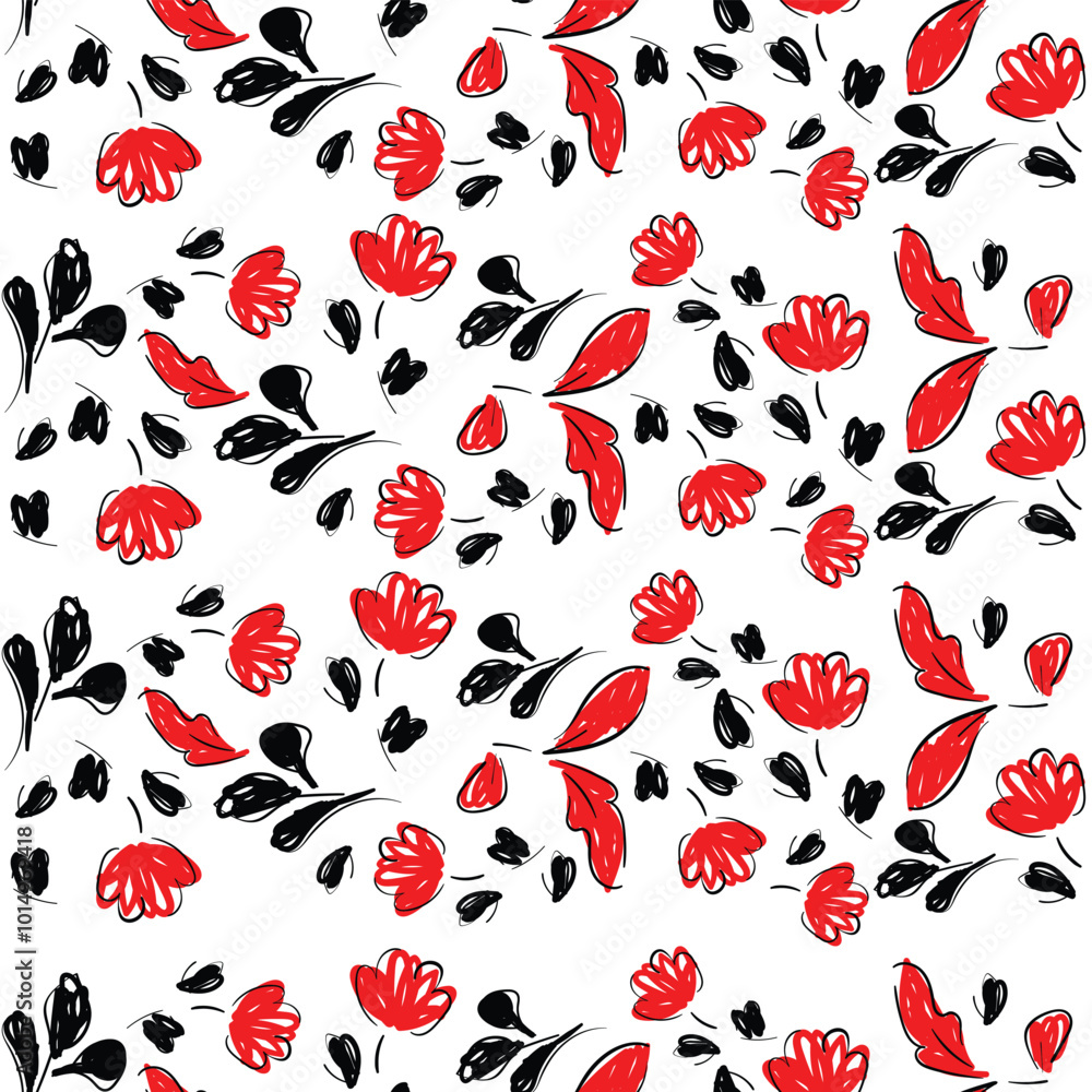 Obraz premium Flowers Pattern Seamless, background, ornament vector, hand drawn floral pattern.