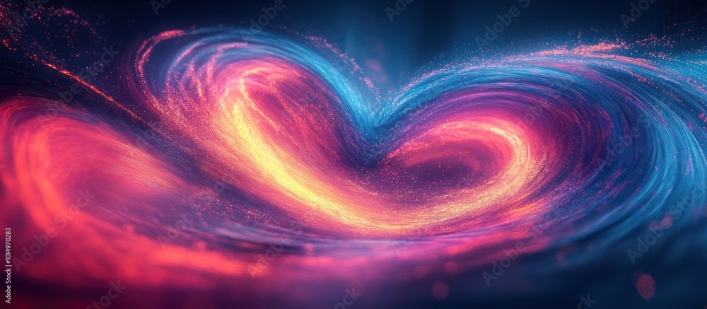 Abstract swirling heart shape with glowing neon colors and particle effects. Abstract swirling heart shape with glowing neon colors and particle effects.