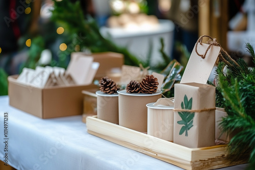 A festive holiday craft fair where local artisans and crafters sell unique holiday-themed gifts and decorations in a lively, seasonal marketplace. 