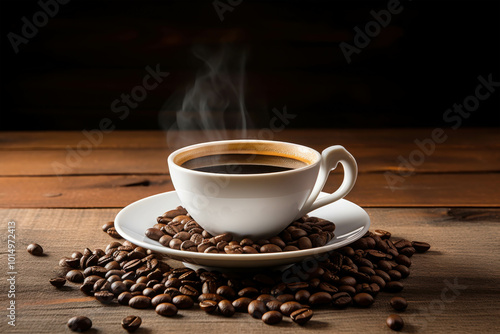 Steaming Coffee Cup on Wooden Table