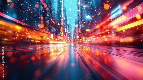 Dynamic motion blur of a bright colored object in motion, captured from a low angle to convey speed and energy 