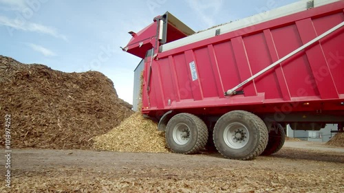 Truck Unloading Wood Chips for Biomass Energy Production
