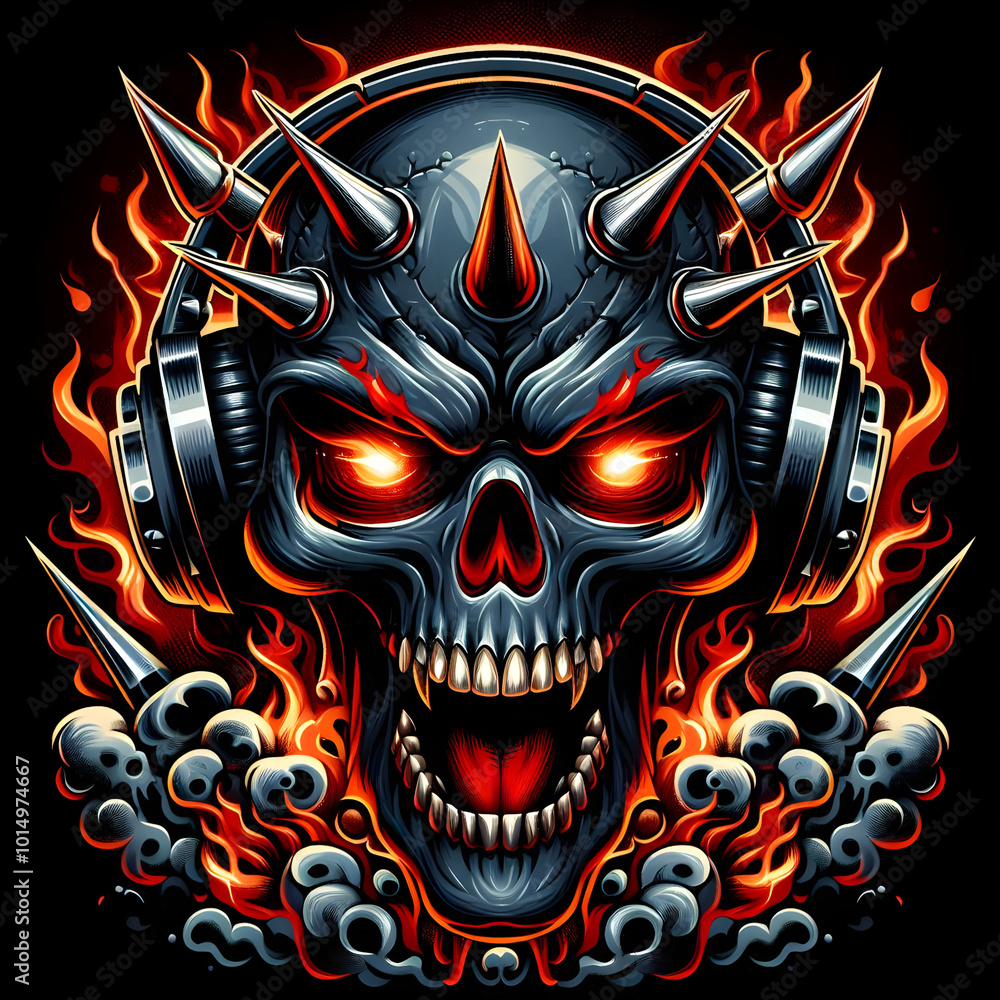 Fiery Demon with Headphones Intense Music Vibes Fiery Demon with Headphones Intense Music Vibes