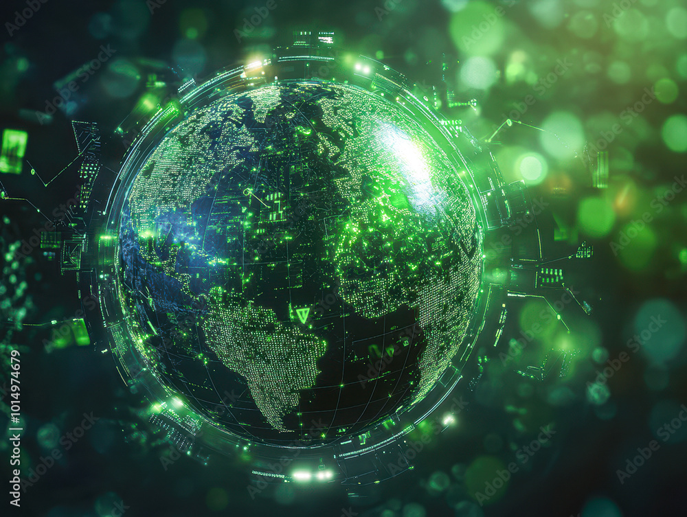 Obraz premium AI-Powered Green Technology Embracing the Globe