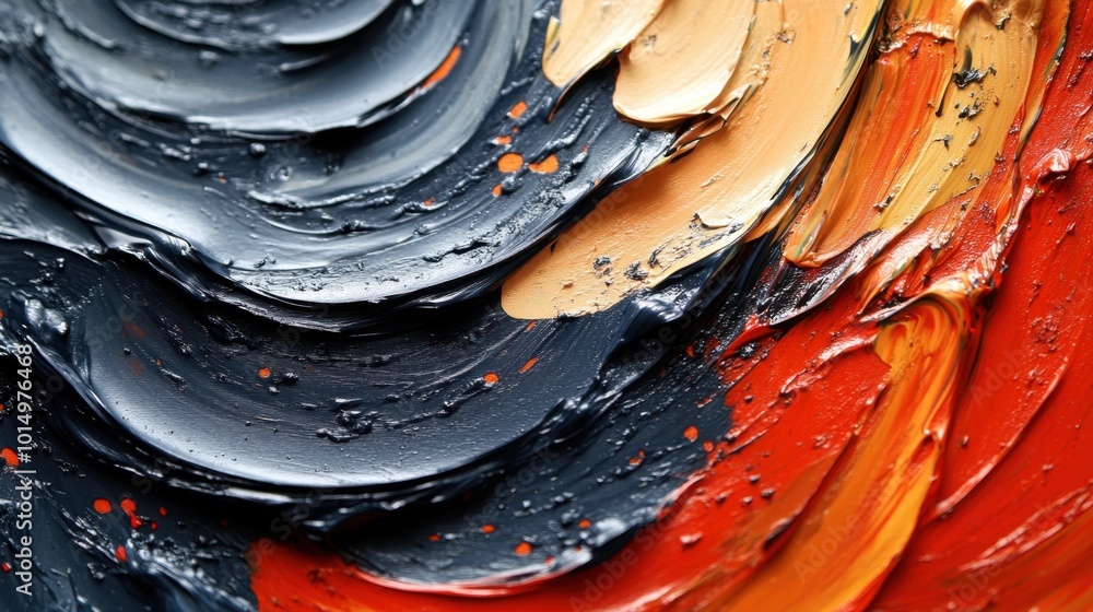 High-detail close-up of textured brushstrokes on a canvas, captured at a low angle to emphasize the depth and movement of the paint High-detail close-up of textured brushstrokes on a canvas, captured at a low angle to emphasize the depth and movement of the paint