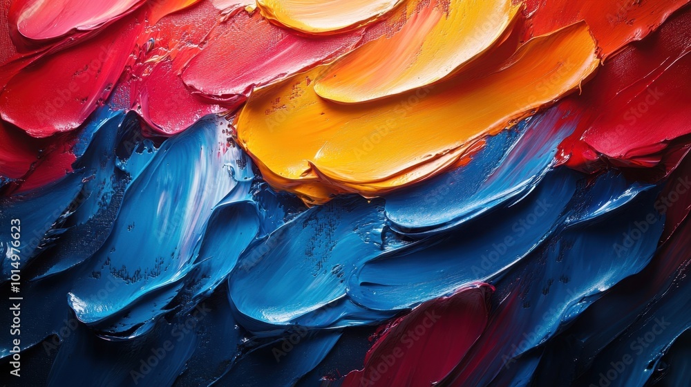 High-detail close-up of textured brushstrokes on a canvas, captured at a low angle to emphasize the depth and movement of the paint High-detail close-up of textured brushstrokes on a canvas, captured at a low angle to emphasize the depth and movement of the paint