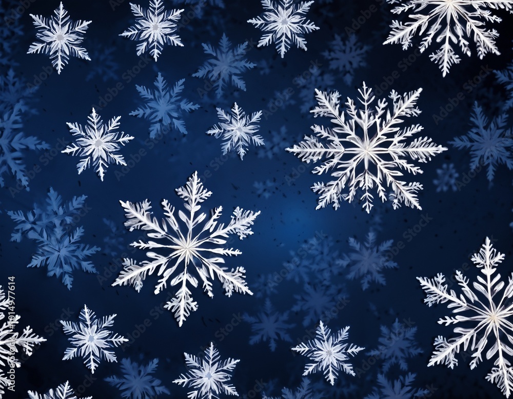 Snowflakes on a dark blue background, winter pattern design, festive atmosphere, copy space Snowflakes on a dark blue background, winter pattern design, festive atmosphere, copy space