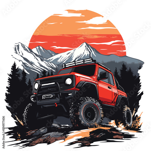 Vector Mountain Off-Road modern car t shirt design	