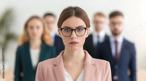 Portrait of a Confident Businesswoman in Glasses and a Pink Blazer