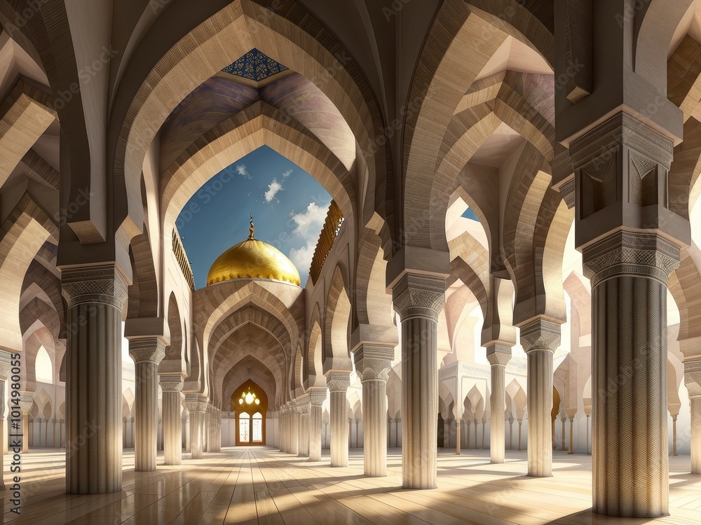 Islamic Architecture Interior With Golden Dome Mosque Islamic Architecture Interior With Golden Dome Mosque