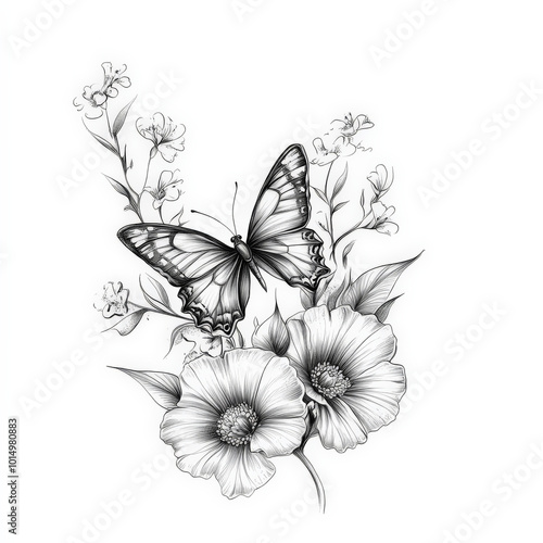 flower, floral, vector, illustration, pattern, nature, leaf, drawing, vintage, plant, sketch, art, decoration, design, flowers, branch, blossom, black, seamless, summer, spring, garden, lily, wedding,