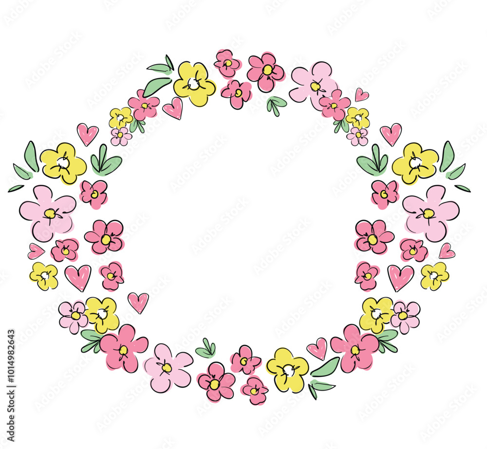 Hand Drawn flowers frame Decorative elements for design Vector illustration Kids Print Hand Drawn flowers frame Decorative elements for design Vector illustration Kids Print