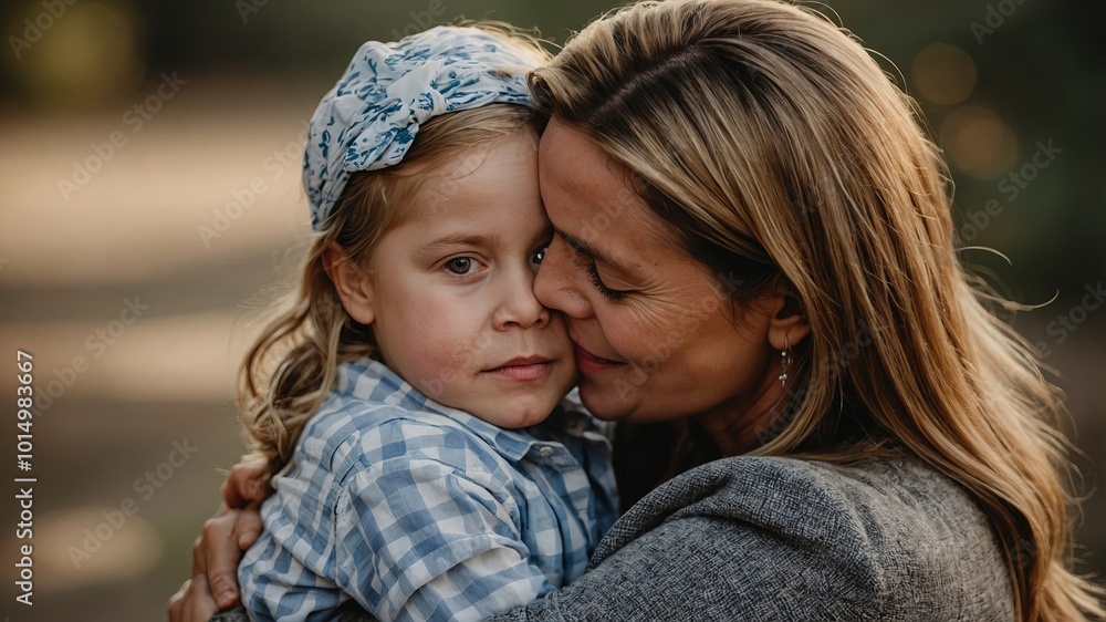 A mother holding her child with great affection. Smiling mother embracing young daughter A mother holding her child with great affection. Smiling mother embracing young daughter