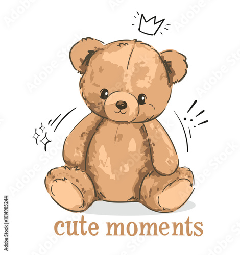 Cute teddy bear vector hand drawn illustration cute print design for kids 