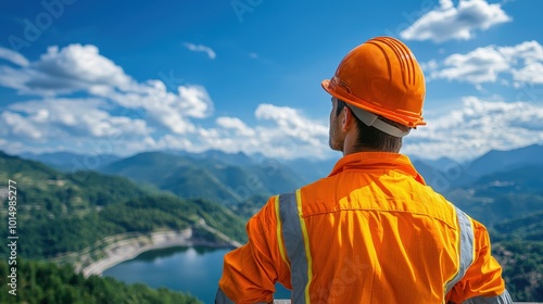 Civil Engineer Overseeing Dam Construction Site