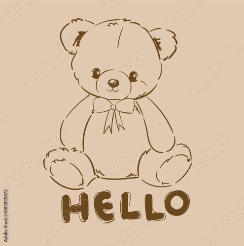 Cute teddy bear vector hand drawn illustration cute print design for kids 