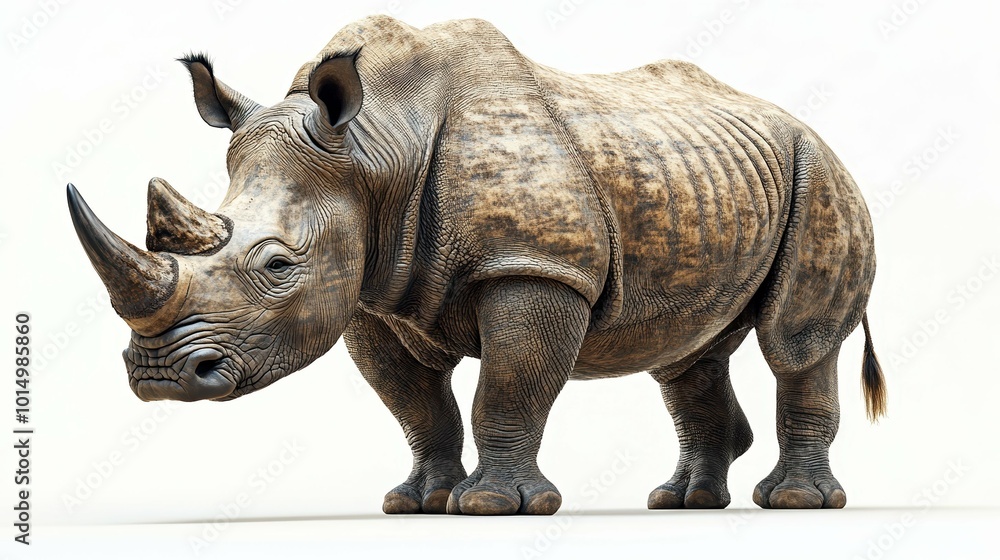 Obraz premium Majestic Rhinoceros Portrayal on a Clean White Background
