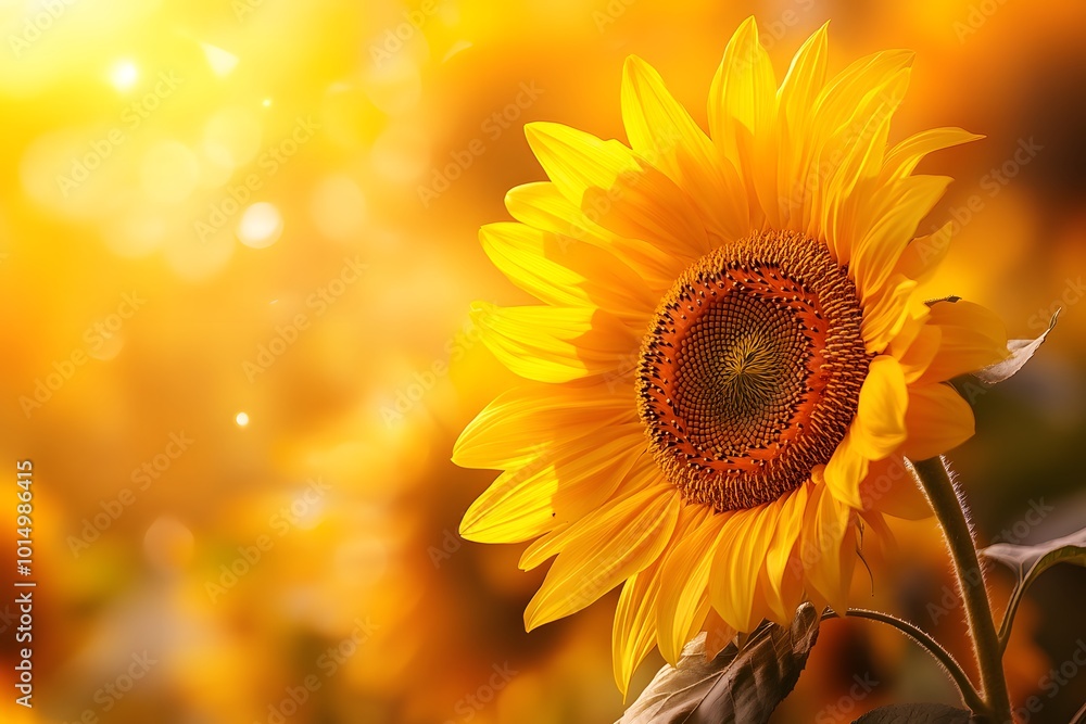 Fototapeta premium A Single Sunflower in a Field of Golden Sunlight