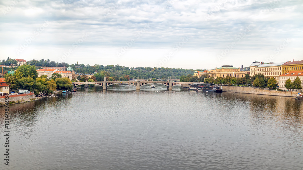 Jiraskuv Most is a road arch bridge across the Vltava River in Prague, Czech Republic Jiraskuv Most is a road arch bridge across the Vltava River in Prague, Czech Republic