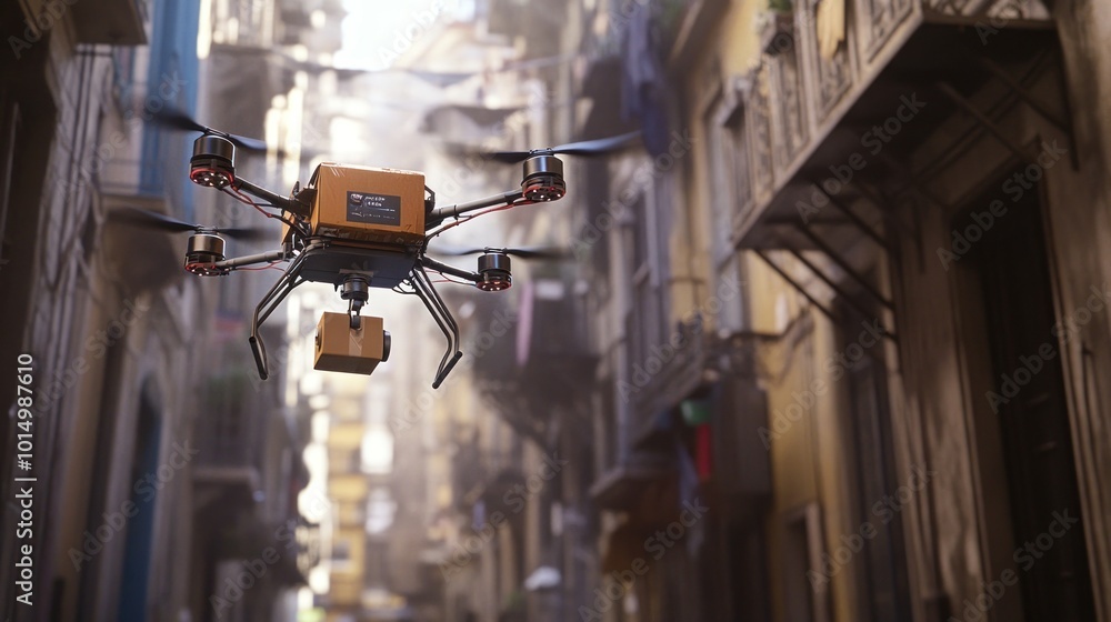 Drone Delivery in City Alley Drone Delivery in City Alley