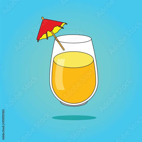 Flat Design Vector Illustration of Fresh Orange Juice in a Glass
