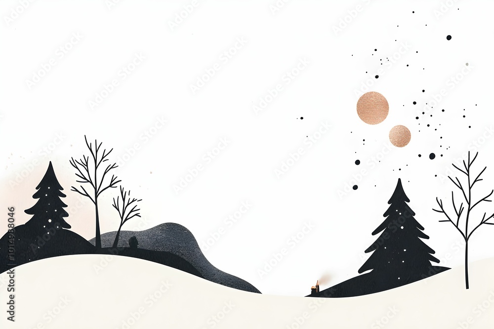 Obraz premium A Serene Winter Landscape Featuring Trees Alongside Abstract Elements and Features