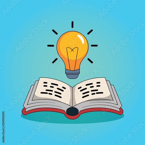 Cartoon Vector Icon of Book with Lightbulb Illustration
