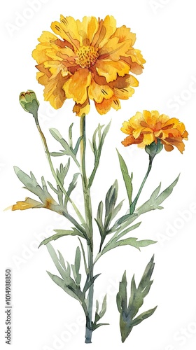 neat watercolor illustration of Marigold on white background.