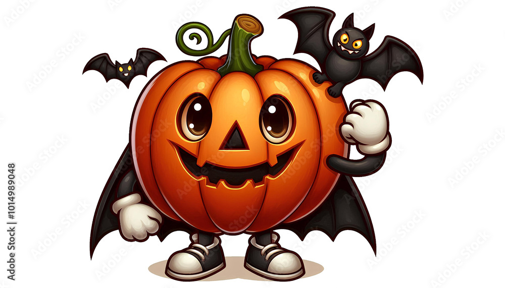 Flying Pumpkin with Bat Wings Halloween Illustration Flying Pumpkin with Bat Wings Halloween Illustration