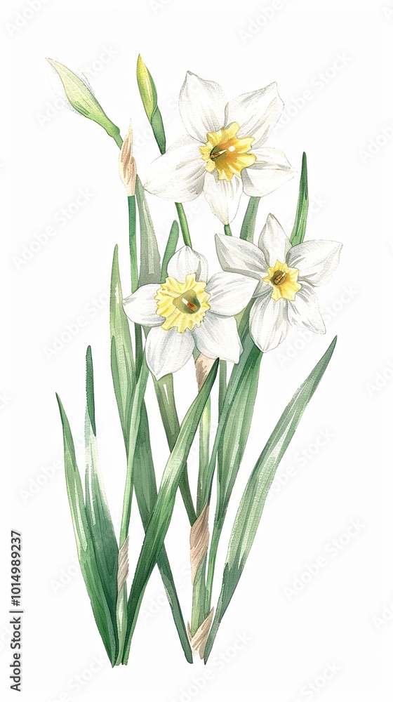 neat watercolor illustration of Narcissus on white background. neat watercolor illustration of Narcissus on white background.