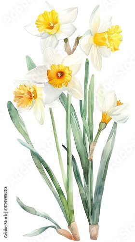 Wallpaper Mural neat watercolor illustration of Narcissus on white background. Torontodigital.ca