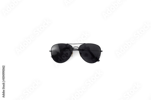 A pair of sunglasses with a black frame and a black lens.