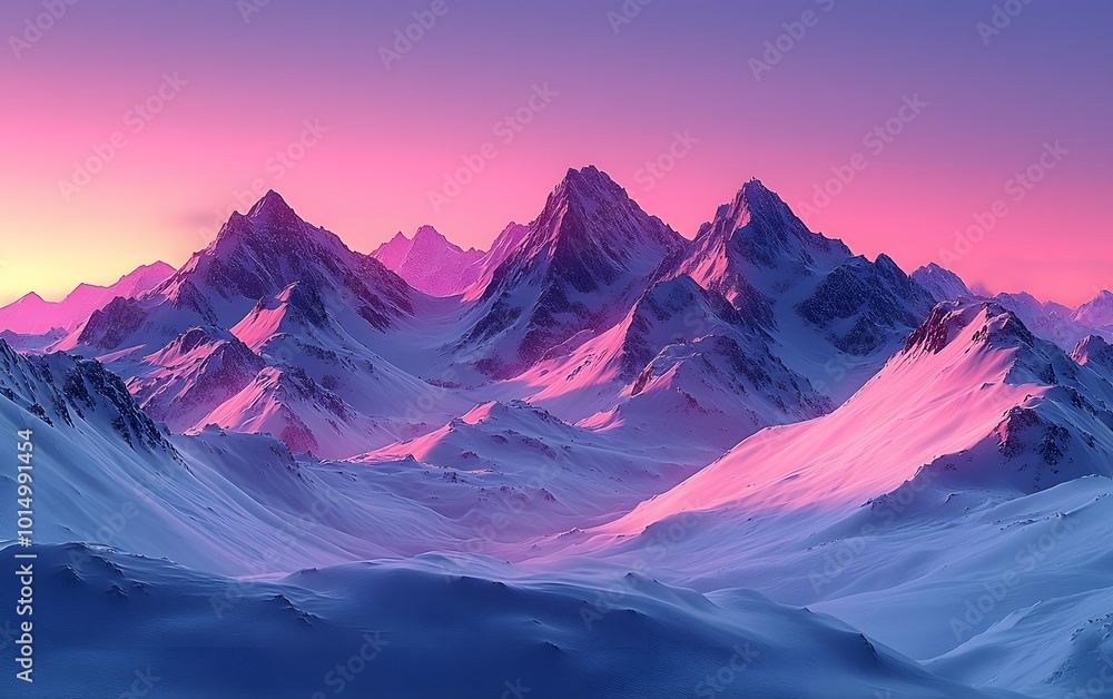 Majestic mountain range at dusk with vibrant pink and purple sky Majestic mountain range at dusk with vibrant pink and purple sky
