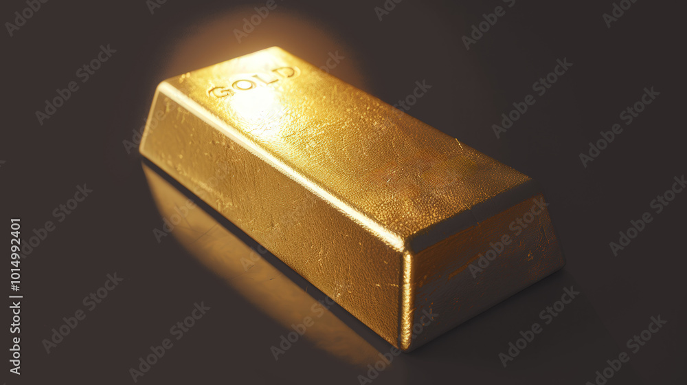Elegant gold bar, polished luster, striking contrast against dark backdrop, illuminated by bright spotlight, exuding luxury and sophistication in a modern design. Elegant gold bar, polished luster, striking contrast against dark backdrop, illuminated by bright spotlight, exuding luxury and sophistication in a modern design.