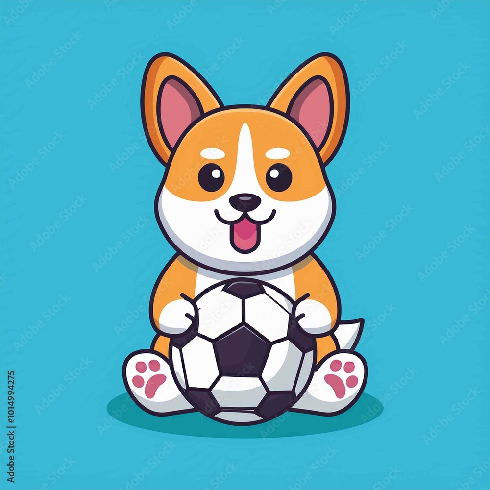 cute corgi dog holding soccer ball vector cute corgi dog holding soccer ball vector