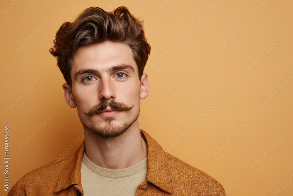Portrait of young man with mustache and beard on color background Portrait of young man with mustache and beard on color background