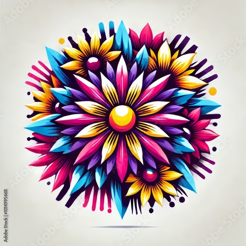 Vibrant floral logo with abstract, colorful flowers photo