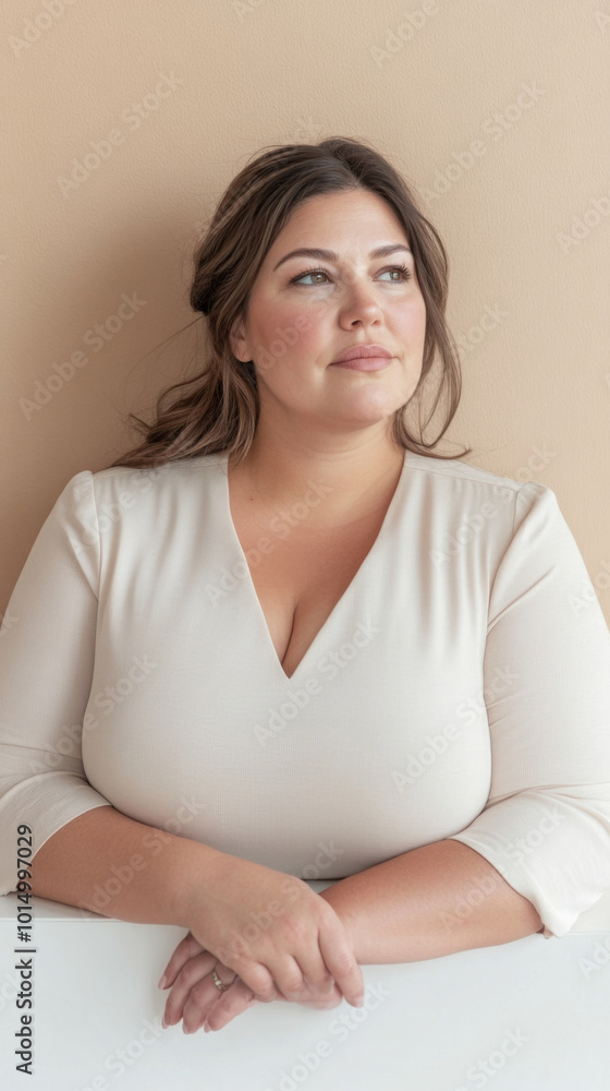 Mature plus size caucasian woman with neutral expression on neutral background Mature plus size caucasian woman with neutral expression on neutral background